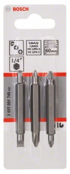 Набор из 3 двухсторонних насадок PH1, PZ1, S 0,6x4,5 PH2, PZ2, S 1,0x5,5 60 mm 2607001745